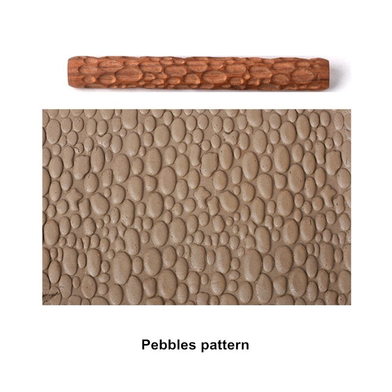 1PCS Pottery Tools Wooden Hand Pressure Roller Sculpture Wood Grain Pattern Relief Stick Mud Roller Clay Polymer Mold: Pebbles pattern