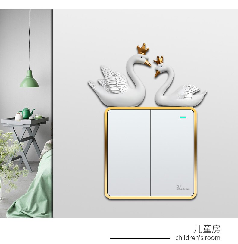Swan Switch Sticker Animal Socket Decoration Sticker Switch Socket Protective Cover Indoor Wall Sticker Resin 3d Stereo