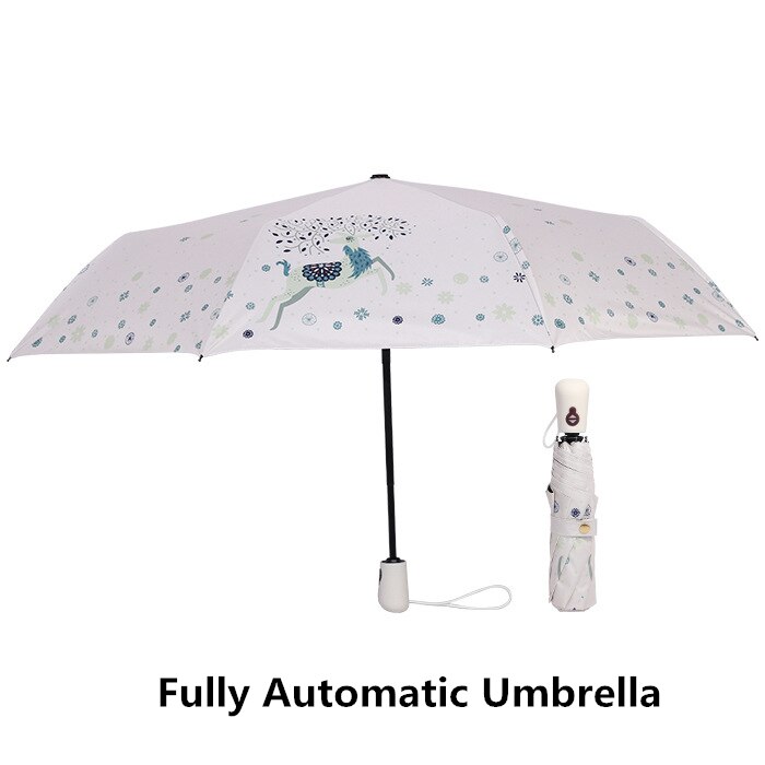 Keconutbe automatisk børns paraply vindtæt vandtæt tre foldende aluminium paraplyer regn kvindelig parasol børn paraply: Hvid elg