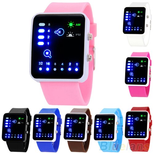 Décontracté unisexe système binaire LED cadran carré Silicone bande Quartz montre-bracelet orologio donna horloges vrouwen nouvelle montre de f