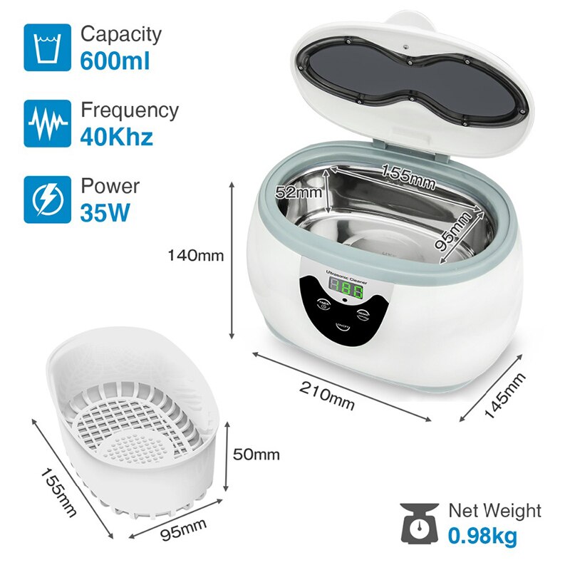 600ml Ultrasonic Cleaner SOONICK Super Sonic Jewelry Cleaning Machine Watch Ring Eyeglass Cleaners Sonic Denture Parts Washer
