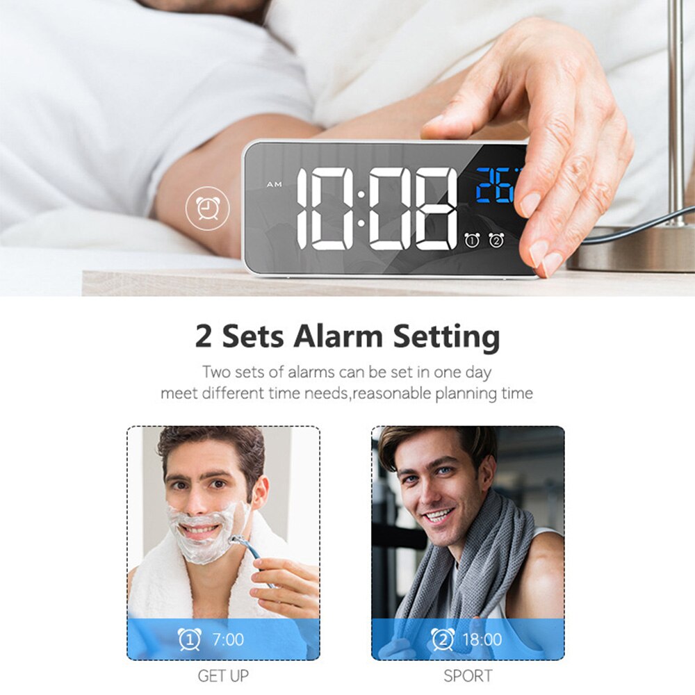 LED Music Alarm Clock Digital Clock 2 Alarms Voice Control Snooze Temperature Display Digital with USB Cable часы настенные