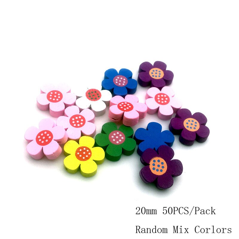Vêtements de couture pour enfants, 50 pièces, 2/4 trous, boutons mixtes en bois, accessoires multicolores, forme mixte Animal/fleur, bricolage, Scrapbooking13-25mm: SC207  20mm