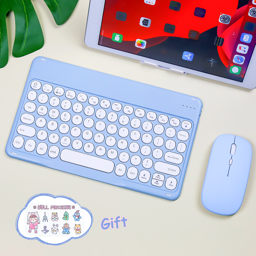 Bonito teclado y ratón para IPad, teclado inalámbrico con Bluetooth para IPad Pro Air 4, Xiaomi, Samsung, Huawei, tableta Android, IOS y Windows: Haze Blue A