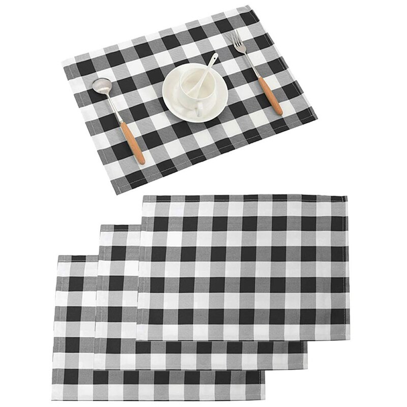 18 Inch X 13 Inch Plaid Checkered Placemats,Black Grandado
