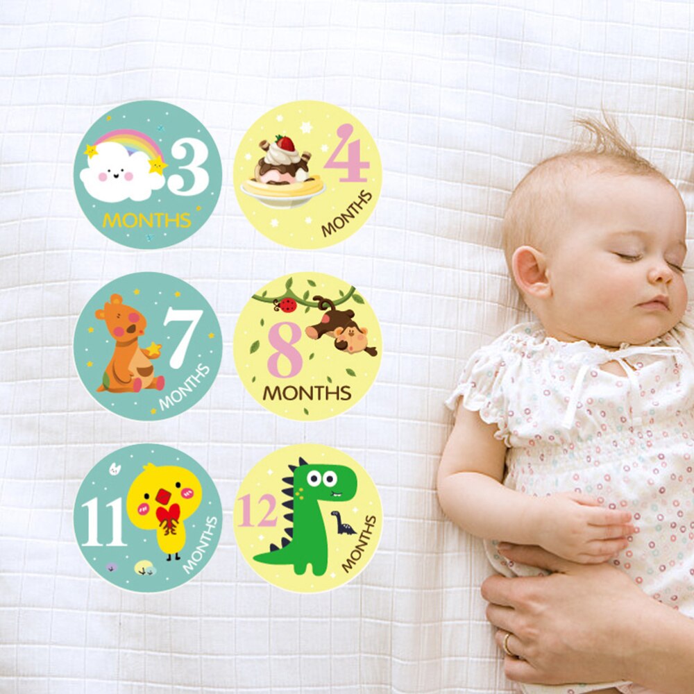 12 Pcs 10x10cm Baby Month Stickers Milestone Self-Adhesive Stickers Anti-Dirty Sticker for Newborn