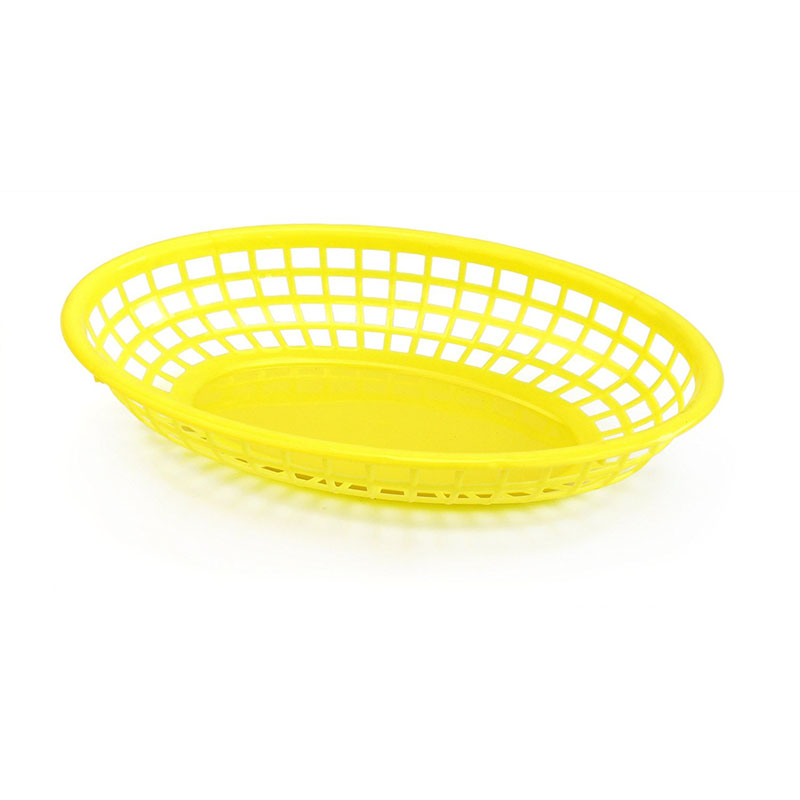 6pcs Oval Plastic Fast Food Baskets Dishes and Plates sets Serving Tray Food Serving Basket Bar Restaurant Supply: Yellow