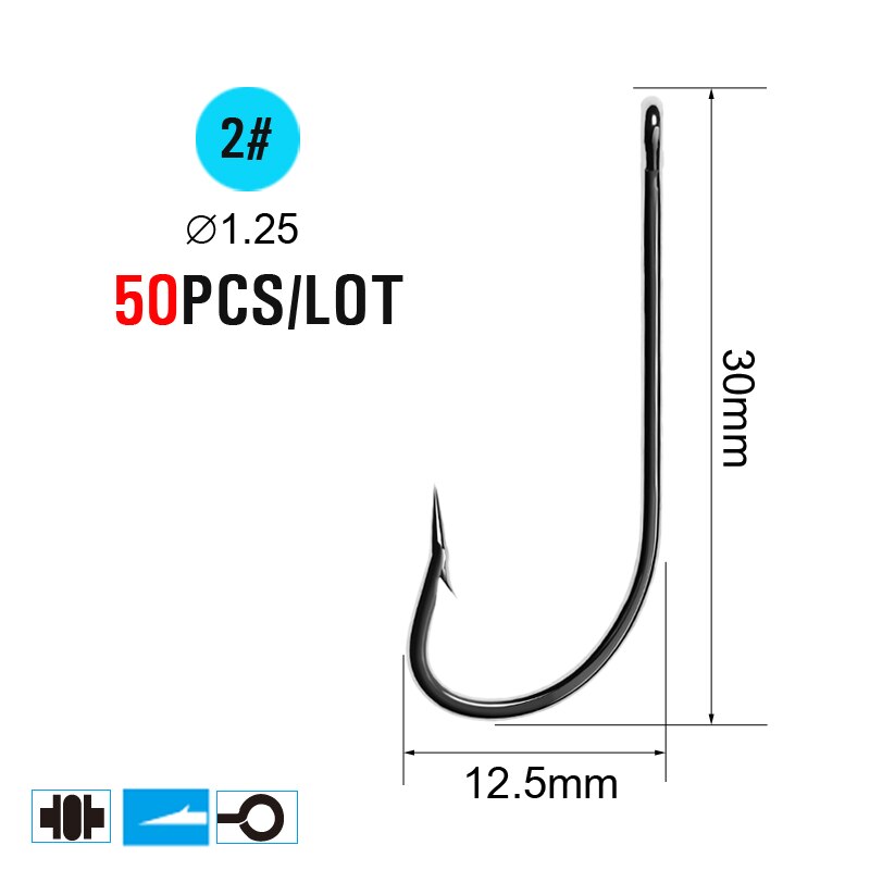 ICERIO 50PCS High Carbon Steel Barbed O'Shaughnessy Jig Hooks Saltwater Fishing Ringed Hooks Accessories Tackle: 50pcs Size 2