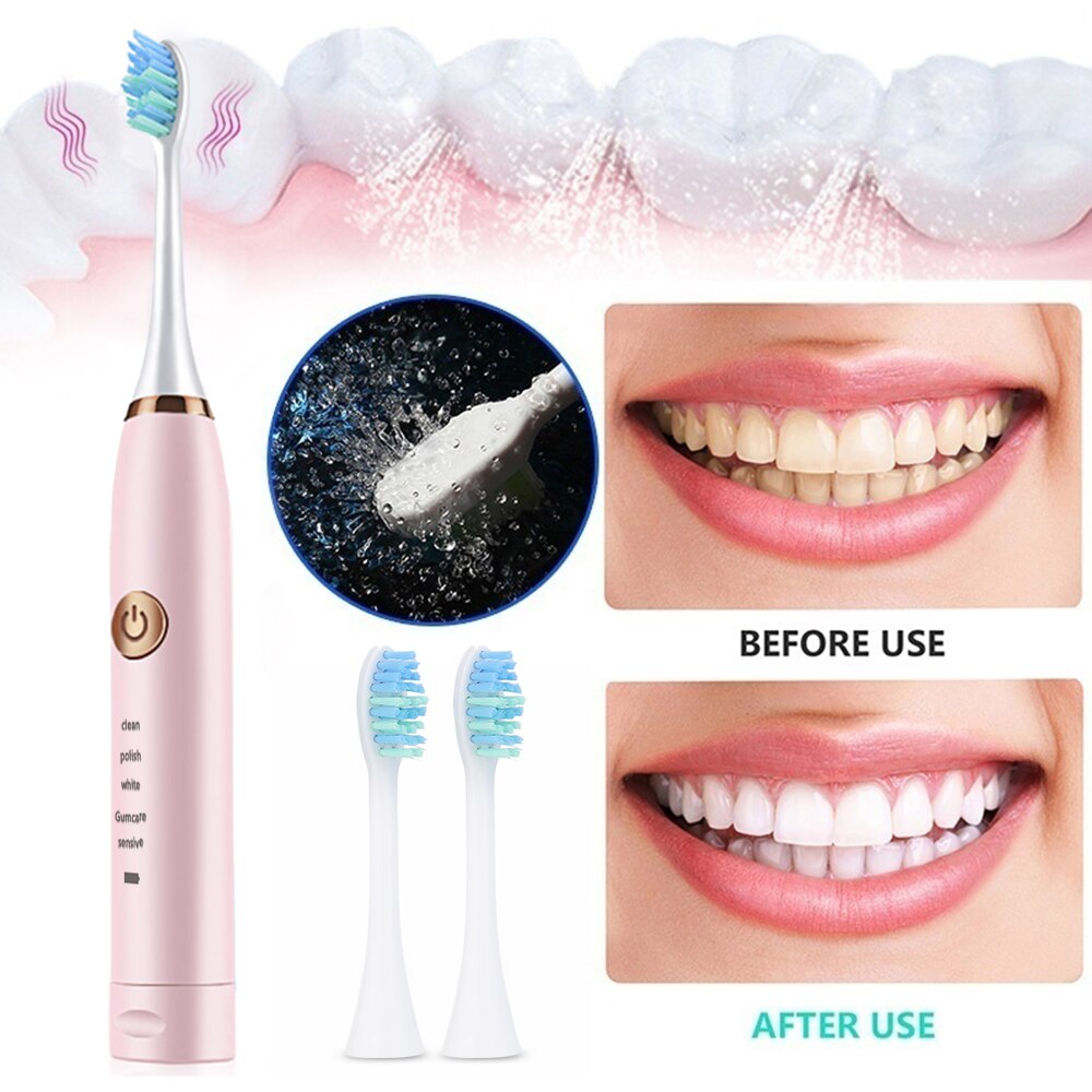 Smart Electric Toothbrush Sonic USB Rechargeable Tooth Washable 4 Mode Automatic Whitening Teeth Brush with 2 Brush Head