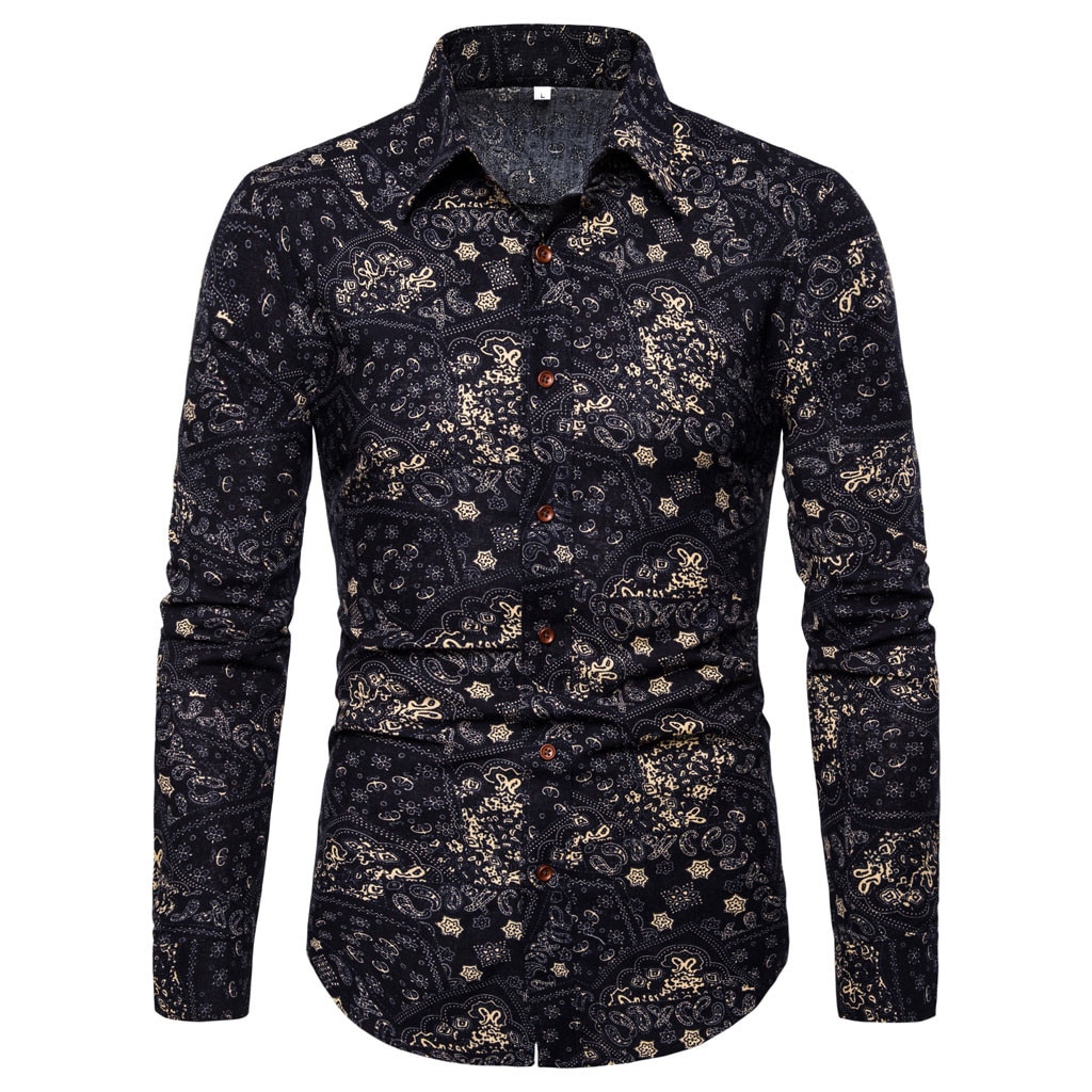 Men's Summer Business Leisure Printing Long-sleeved Shirt Top Blouse High Herenkleding Popular Shirts #3