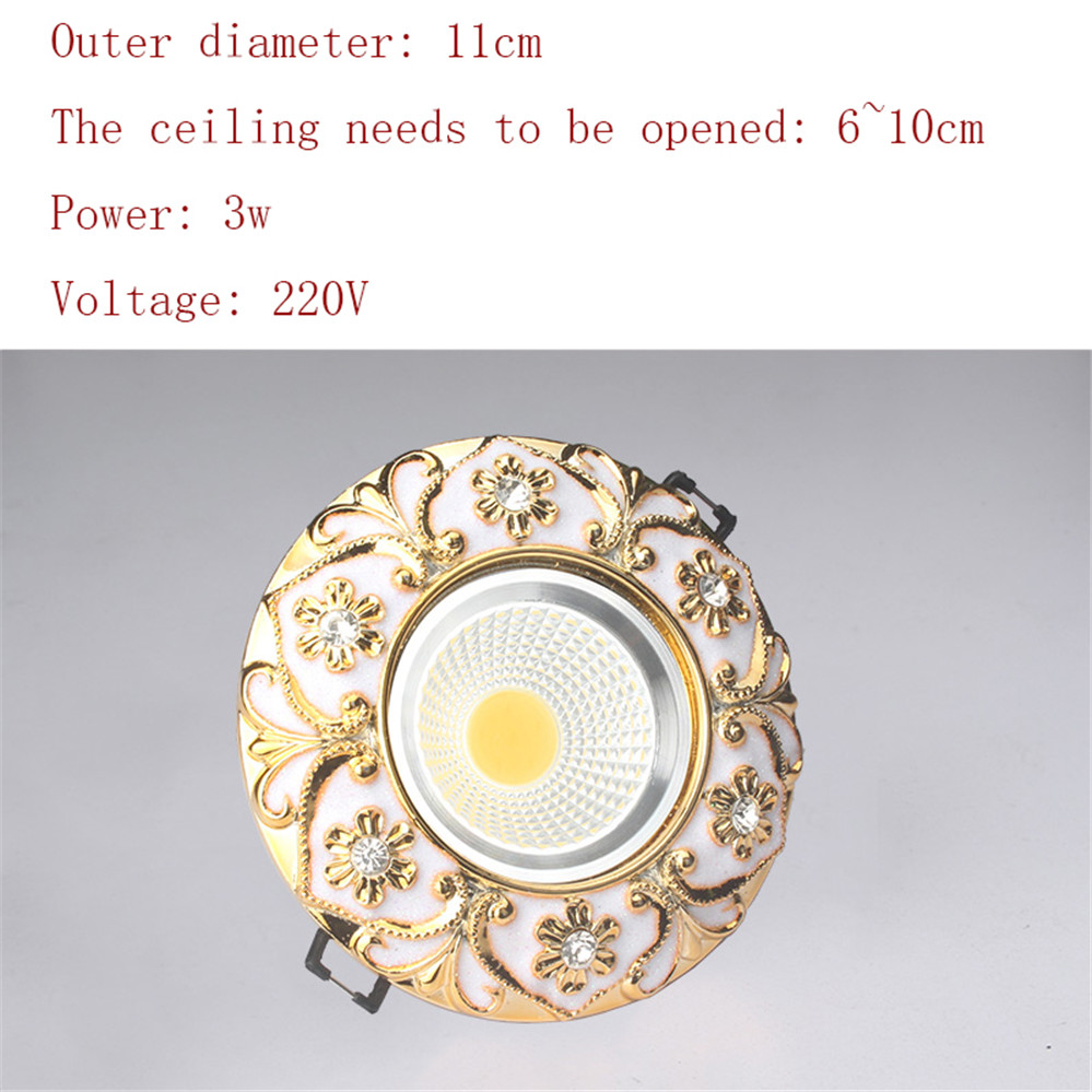 Europeisk luksuriøs diamantbesatt gullgirlander led-downlights 3w 5w 7w for gang, entré, spisestue, 220v innfelte lamper, spotlights: Grønn / Svart