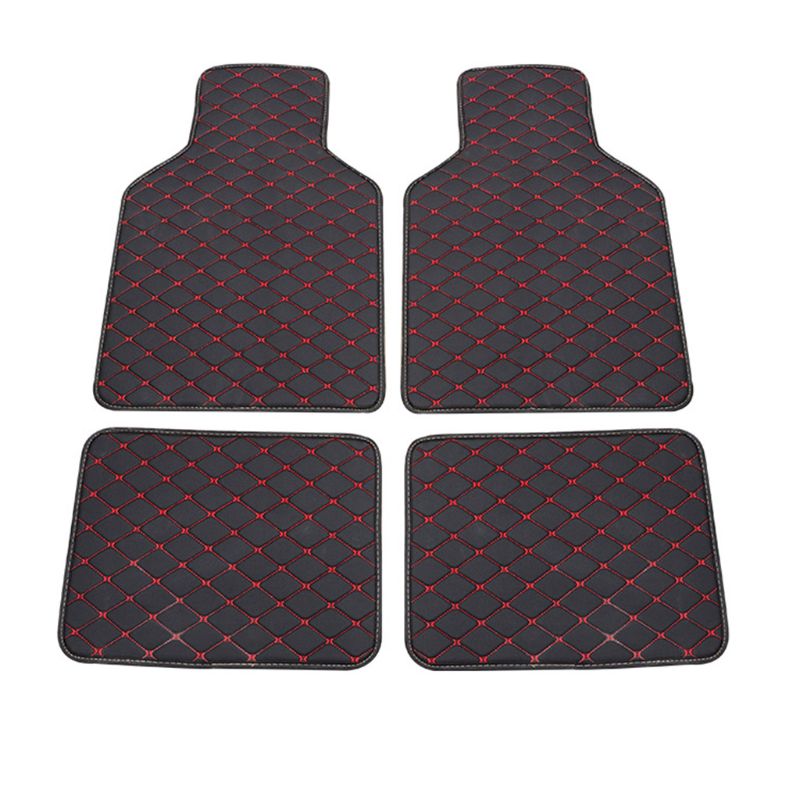 Universal pasform 4 stk pu læder bil gulvmåtte vandtæt fodpads beskytter: Rød