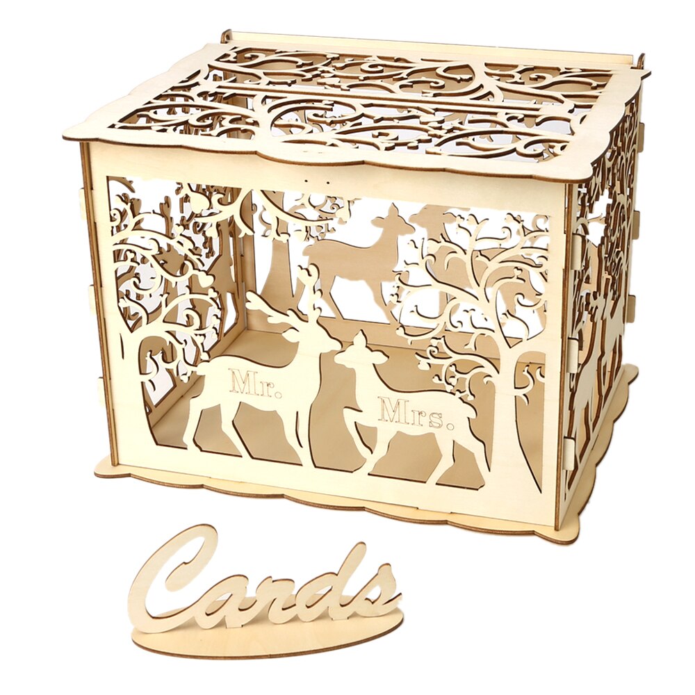 DIY Holz Hochzeit Karte Kasten mit Schloss Karte Zeichen Rustikalen Hohl Karte Halfter Empfang Hochzeitstag Party Dekoration: Stil 1