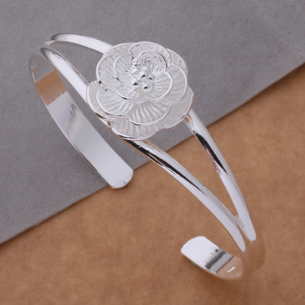 große blume öffnen silber armband armreif für frauen schmuck alloy parallel bars charme armband für junge damen AS078