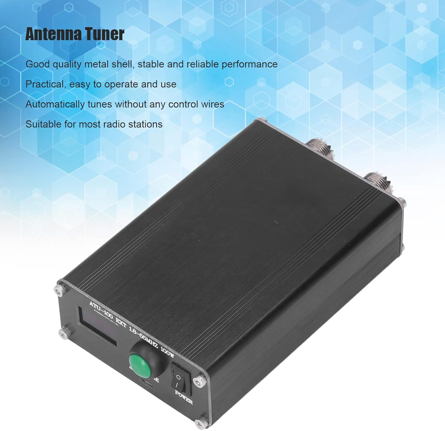 Antenna Tuner Mini Automatic Mini Antenna Tuner Antenna Tuner for Radio Equipment 1.8~55MHz 0.96IN with Housing ATU‑100