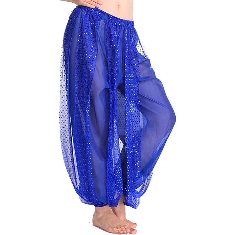 Pantalones Harem de gasa para danza del vientre, farol árabe de Halloween, pantalones de lentejuelas brillantes, pantalones elegantes, pantalones bombachos para mujeres bailarinas: Beige