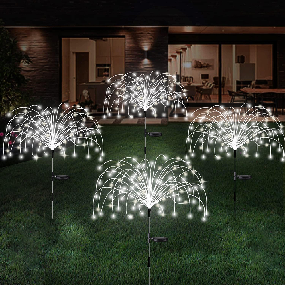 Luz solar de fogos de artifício ao ar livre à prova dwaterproof água solar jardim flor luzes com 8 modos flash string luz de fadas para iluminação ao ar livre: Branco / 6-10 W