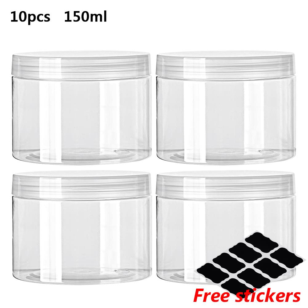 10pcs 30/50/60/80/100/120/150ml Food Storage Jars Clear Lid Bottle Pot Balm Plastic Container Can Tin Transparent Screw Empty: PURPLE