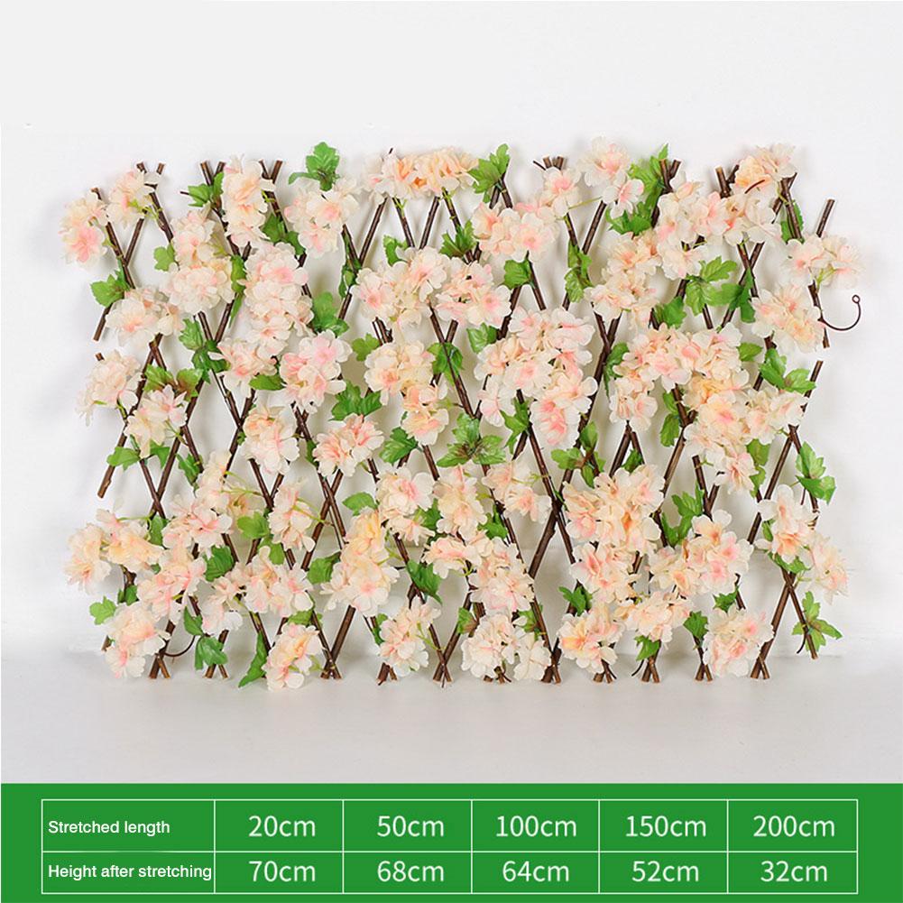 Retractable Fence Expanding Wooden Fence Hedge With Artificial 6 Kinds Cherry Flower Leaves Garden Decoration Trellis Screen