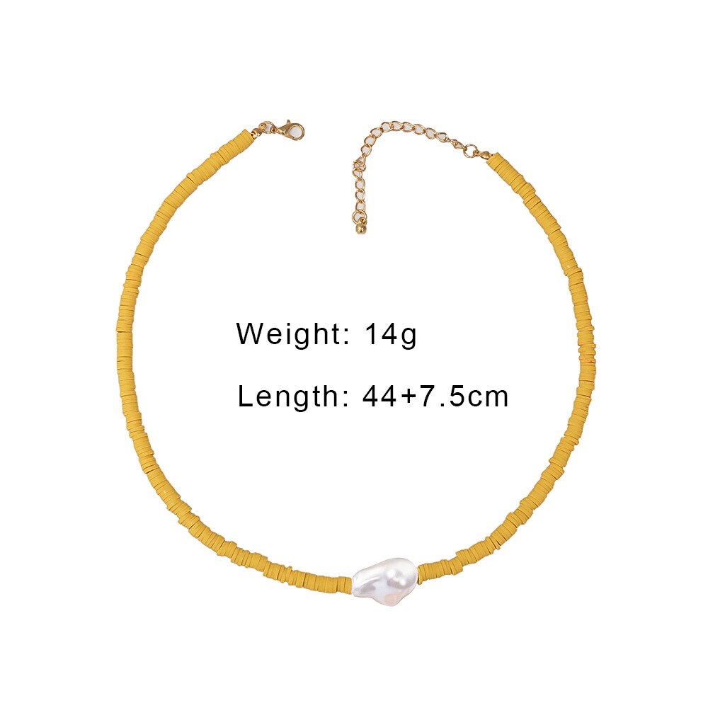Collar bohemio de arcilla polimérica para mujer, gargantilla de perlas barrocas con cuentas amarillas, joyería hecha a mano para la playa