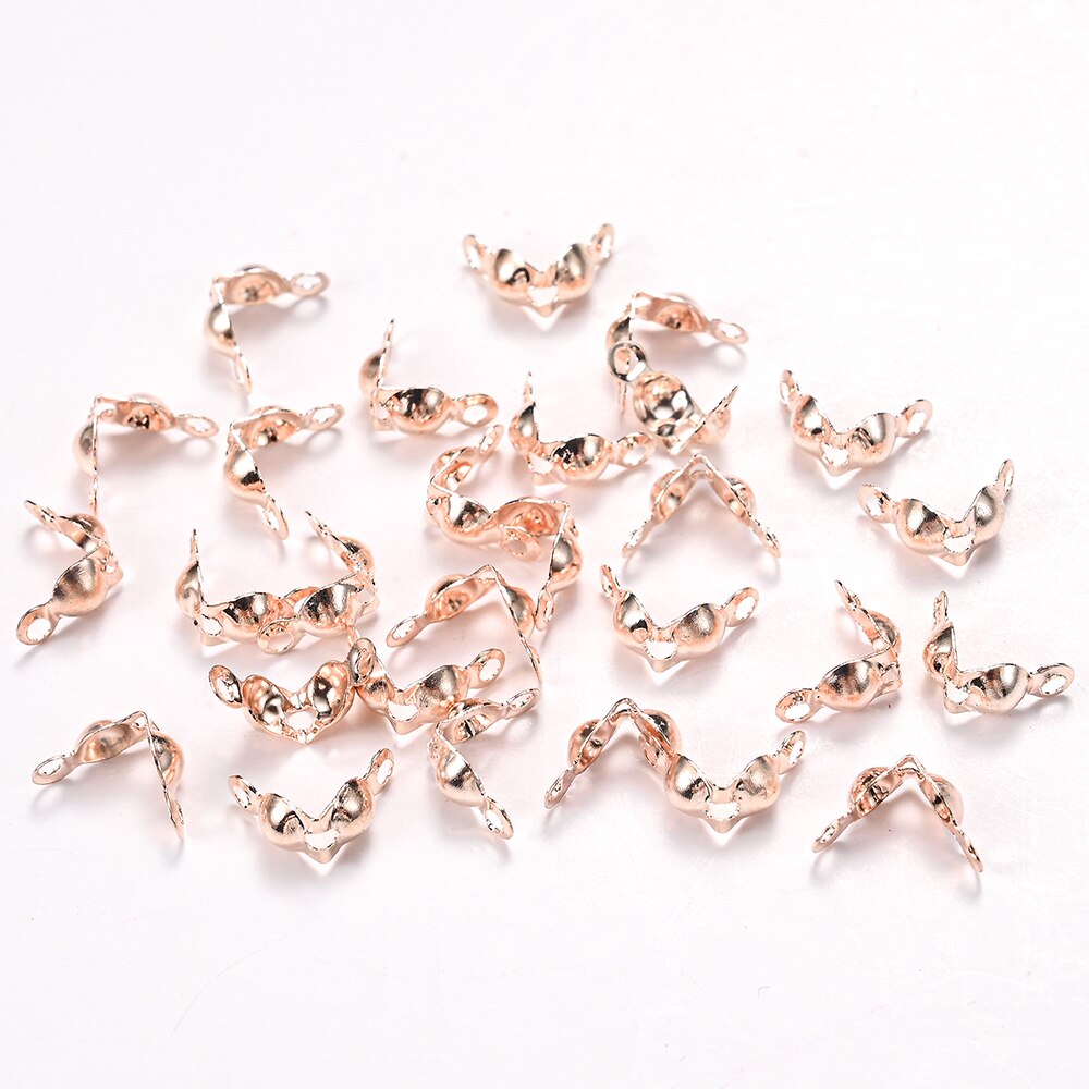 200 Stks/partij Rvs Connector Sluiting Fitting 4*8Mm Ball Chain Calotte End Crimps Kralen Connector Voor Diy sieraden Maken: Rose Glod