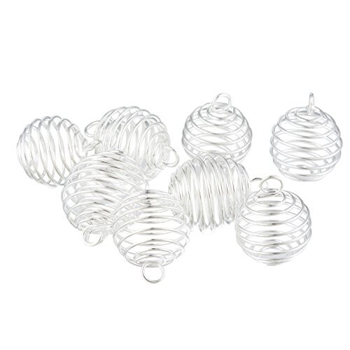 50pcs 25x30mm Plated Spiral Bead Cage Charms Pendants (Holds 18mm - 22mm Beads) for Women and Men Jewelry Making: silver