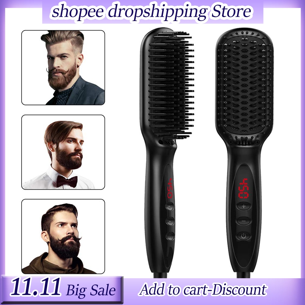 Plancha de pelo eléctrica, peines, plancha de cerámica iónica, cepillos para alisar la barba, calentamiento rápido, función anti-escaldaduras para hombres
