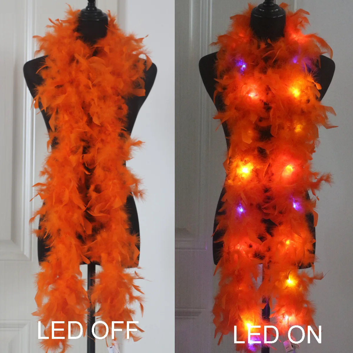 Federboa, LED-Lichterkette, Schal, Lichterkette, leuchtende Federstiefel, 2 m, für Party, Hochzeit, Weihnachtsbaum, Heimdekoration, Halloween: Brown