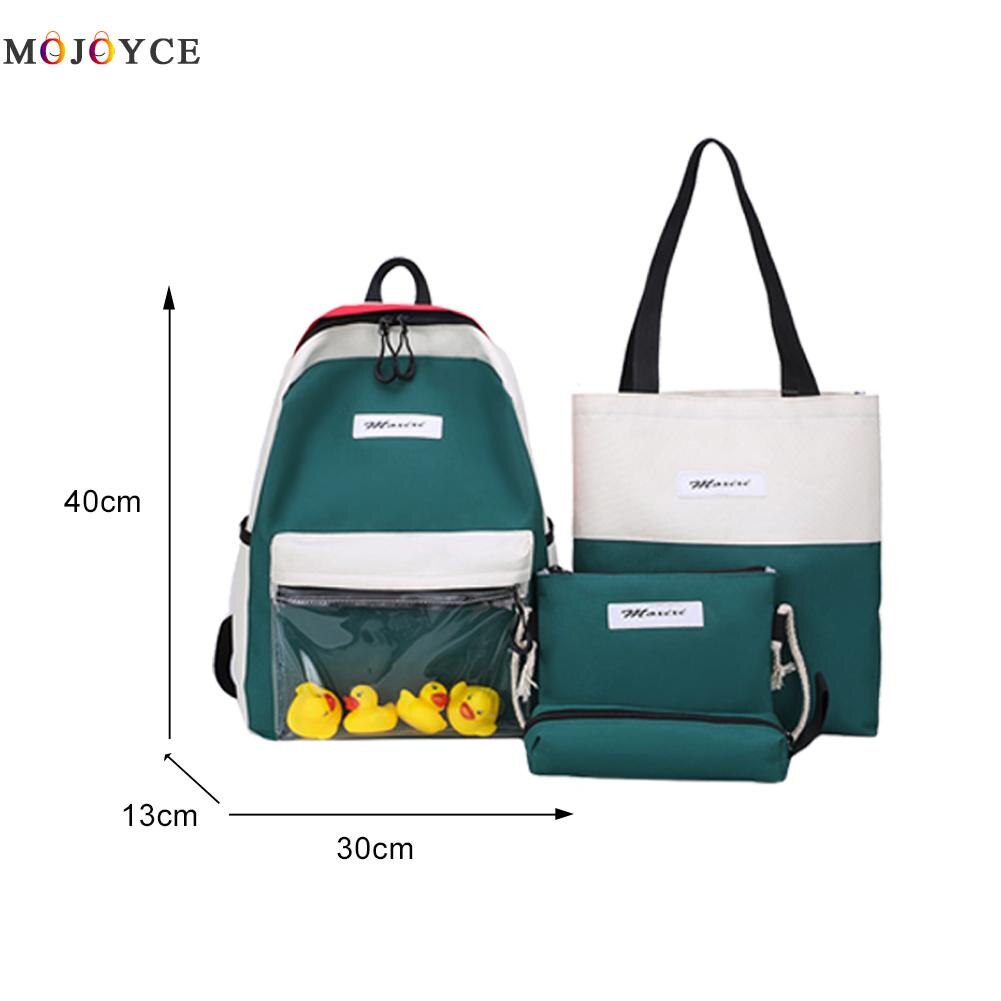 4 Stks/set Canvas Tas Voor Student Hit Kleur Vrouwen Rugzakken Tiener School Rugzak Mochila Grote Capaciteit Leuke Bookbags Rugzak