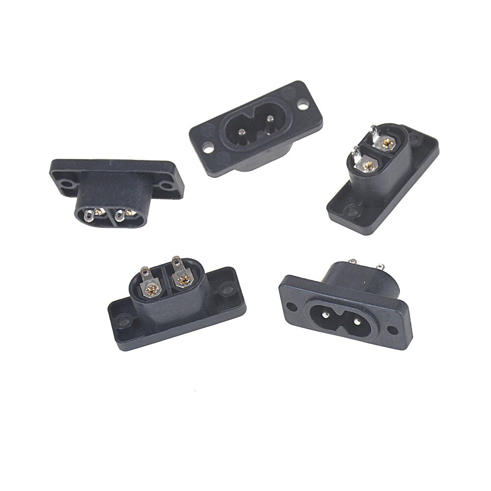 IEC320 C8 2 Terminal Power Plug Inlet Socket AC 250V 2.5A Black 5 Pcs/Set