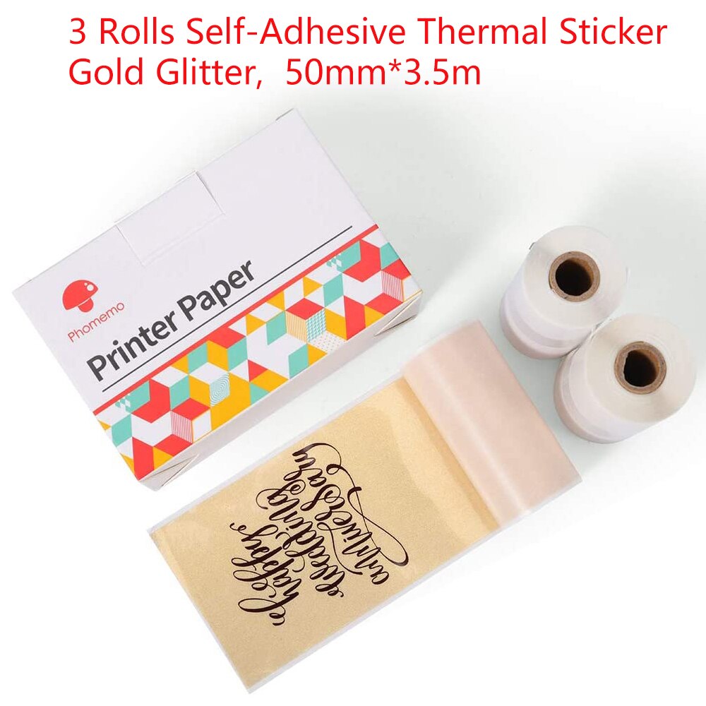 Printable Sticker Thermal Paper Phomemo Self-Adhesive Transparent Gold Photo Paper Rolls for Phomemo M02/M02S/M02 Pro Printer: Gold Sticker