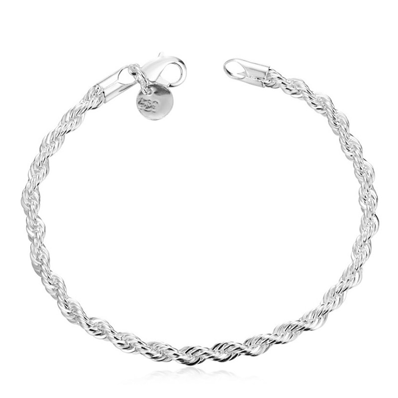 Bracelet torsadé pour femmes et hommes, chaîne en corde de 4mm, plaqué argent, bijoux pour de mariage