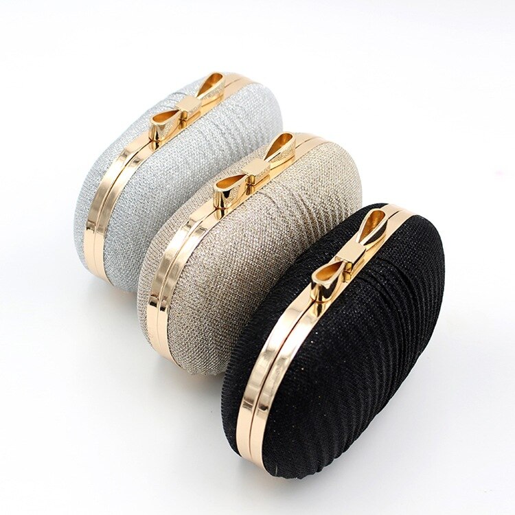Pochette de soirée noire et argentée pour femmes, sac à main brillant de mariage, sac à bandoulière avec nœud en métal scintillant pour femmes, pochette avec chaîne