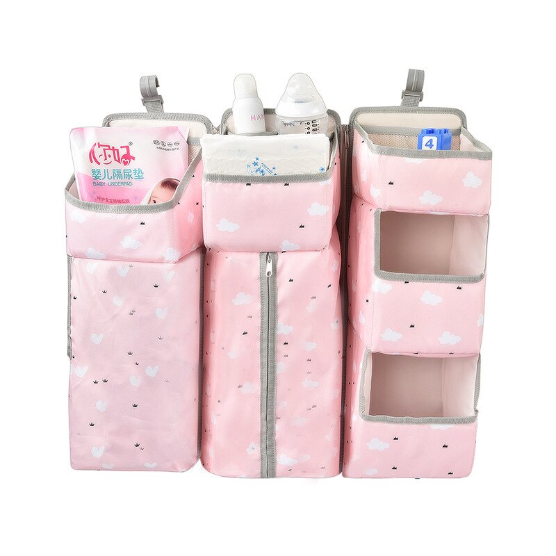 Baby Krippe Hängen Lagerung Tasche Windel Windel Veranstalter Bett Kleinkind wesentliche Windel Hefter Hängen Windel Lagerung Taschen: rosa