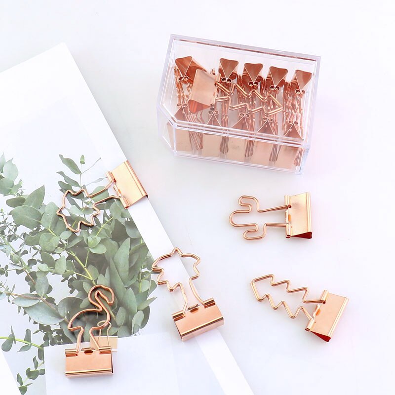 Tutu 12 stk./parti ensfarvet guld metal binder clips 25mm frisk stil blomst trykte noter brev papirclips kontorartikler  h0056