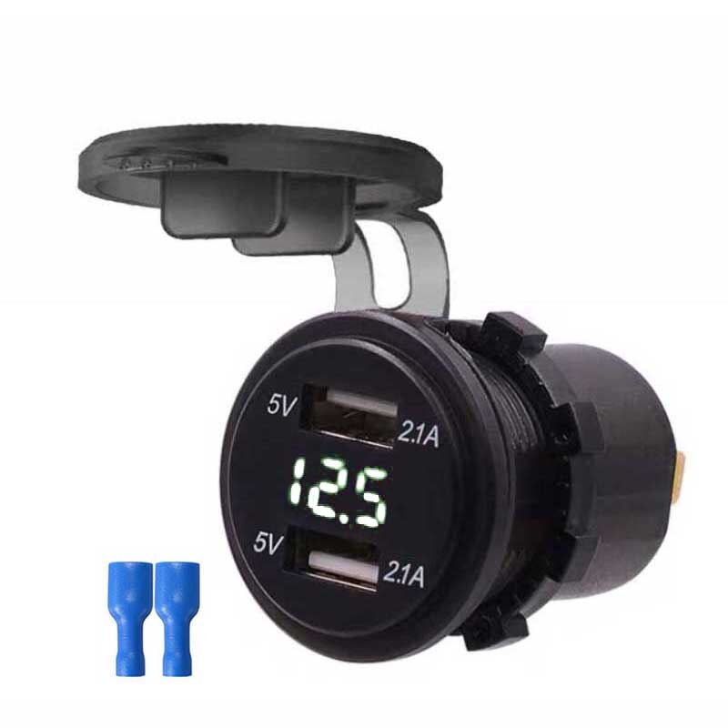 4.2a dubbele usb-telefoonopladers met led-display, waterdichte stopcontactadapter voor auto, boot, motor, atv, camper,  d4: Wit