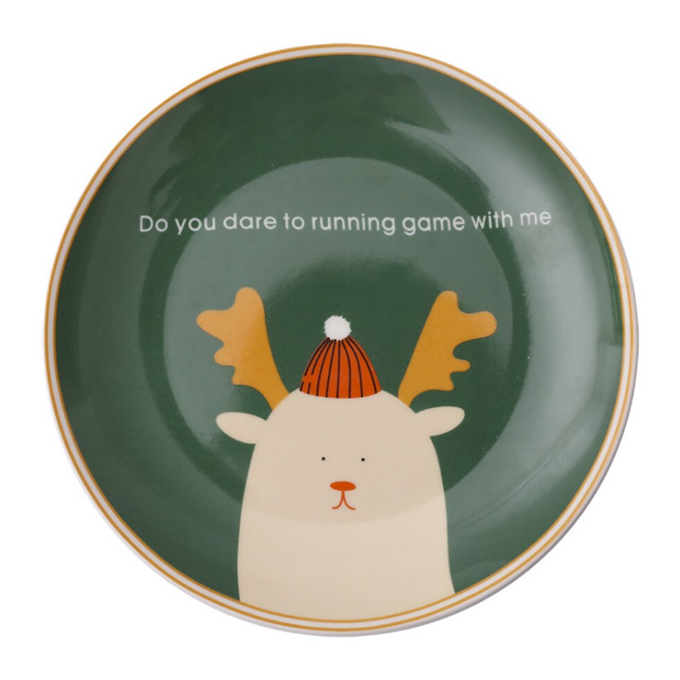 Cartoon cute ceramic cutlery children's dinner plate steak plate breakfast plate dessert plate and cup: palte of  deer