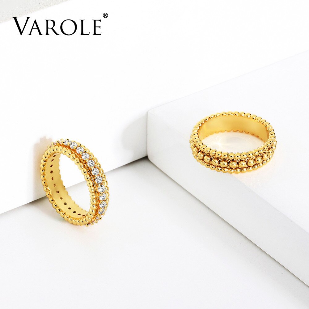 VAROLE Punk Perlen Ring Zirkonia Engagement Dame Finger Ringe Für Frauen Gold Farbe minimalistisch Modeschmuck