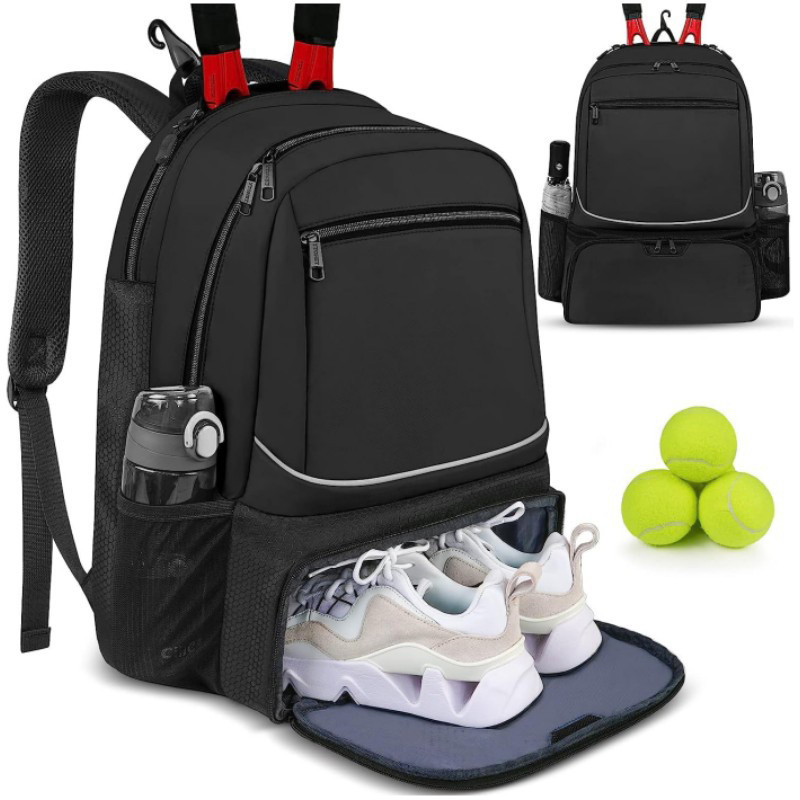 Professioneller Tennis-Rucksack, großes Fassungsvermögen, Sportschläger-Pack für 1–2 Tennisschläger, Outdoor-Badmintontasche mit Schuhfach: Blau