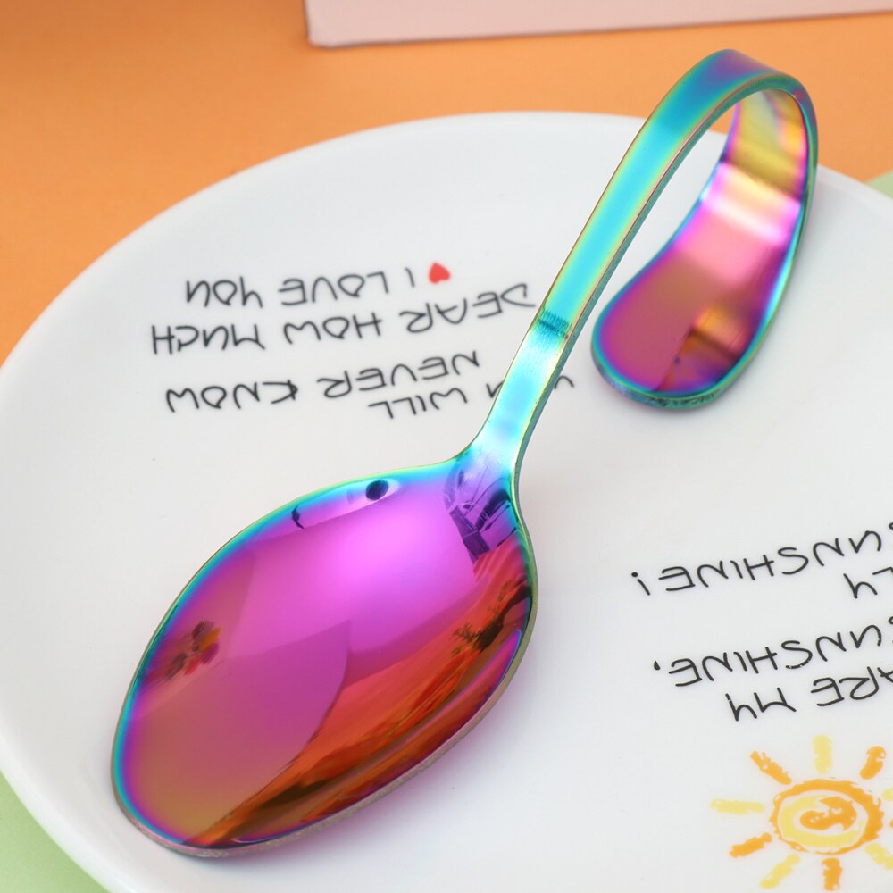 Stainless Steel Spoon Curved Handle Tableware Spoon for Hotel Buffet Kitchen (Silver)