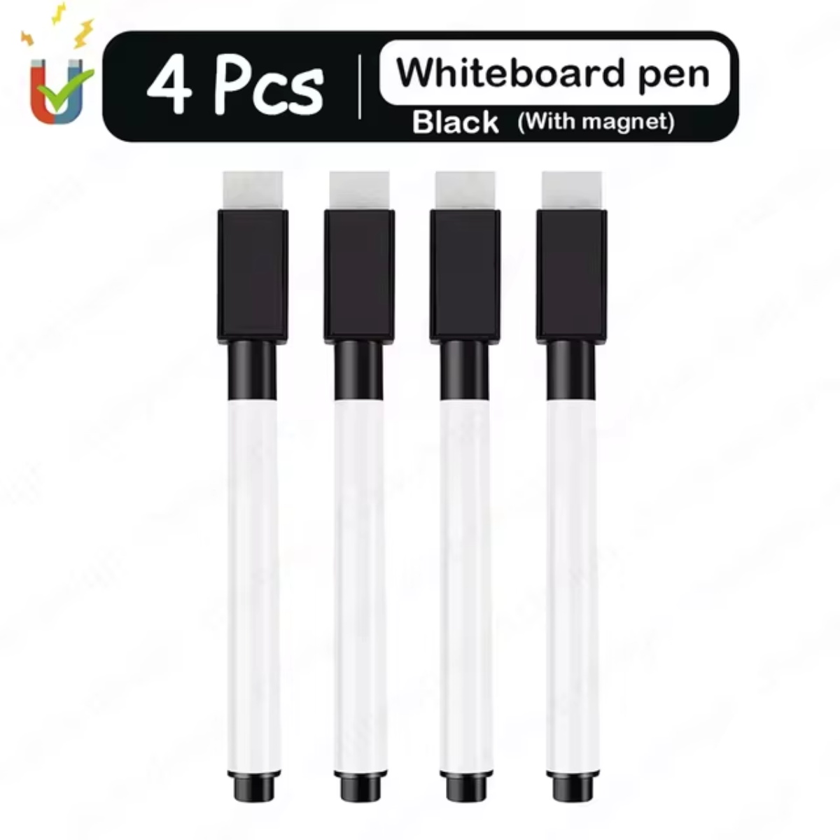 4 Stuks Zwart Droog Wissen Marker Met Gum Cap White Board Mini Dry Erase Marker Voor Kantoor Schoolbenodigdheden: Black