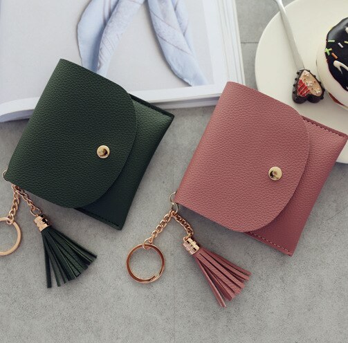 Women Short Wallet Fresh Student Bag Simple Multicard Seat Buckle Coin Purse Chain Leather Wallets Wallet Women Carteira