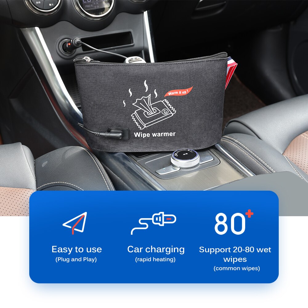 Calentador de toallitas portátiles para coche, termostato de toallitas para bebé, bolsa de calefacción, dispensador de toallas húmedas, calentador de toallitas para bebé