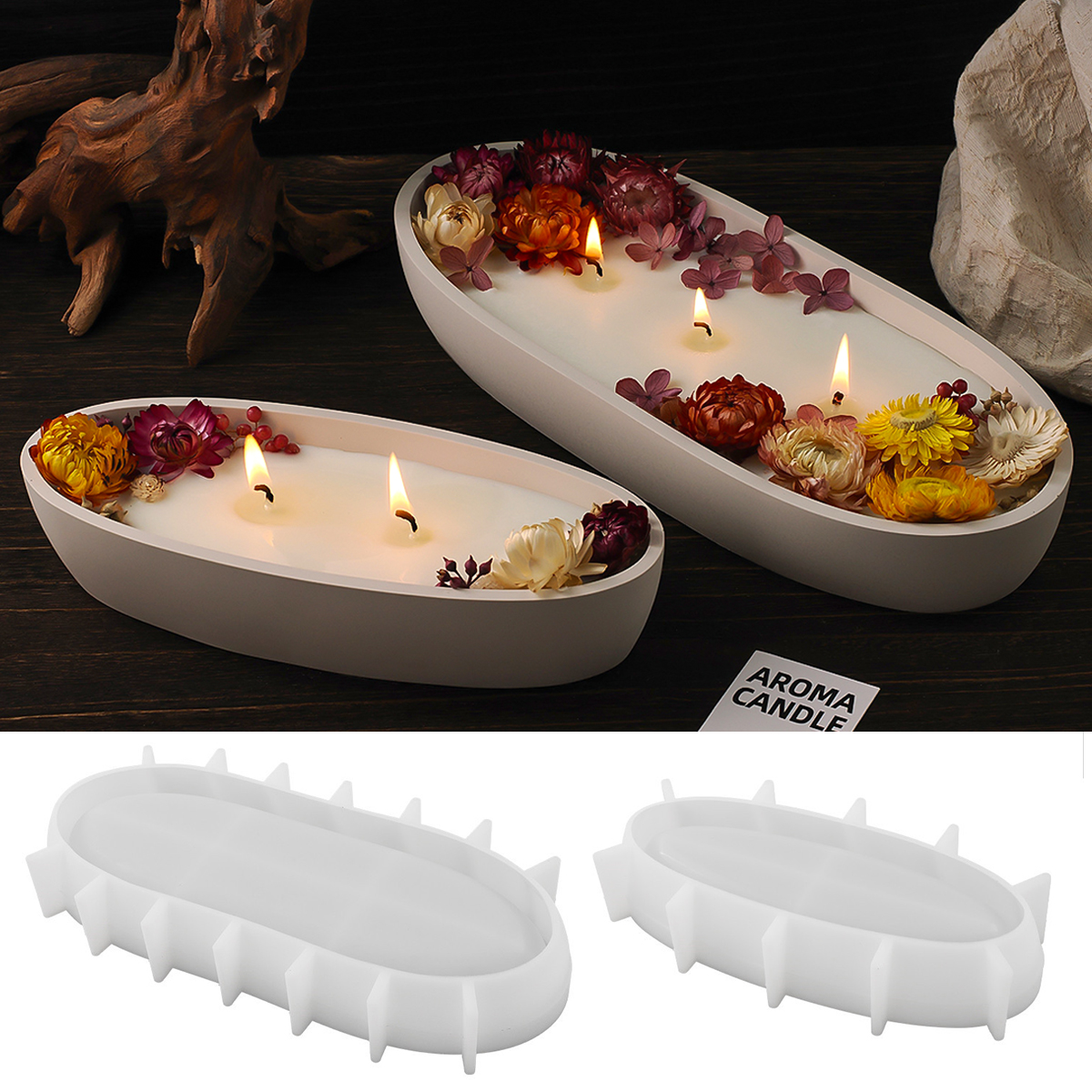 Tarro de vela ovalado de hormigón, molde de silicona DIY con forma de barco, artesanía, fabricación de tarros, caja de almacenamiento de cemento y yeso, moldes de fundición para decoración del hogar
