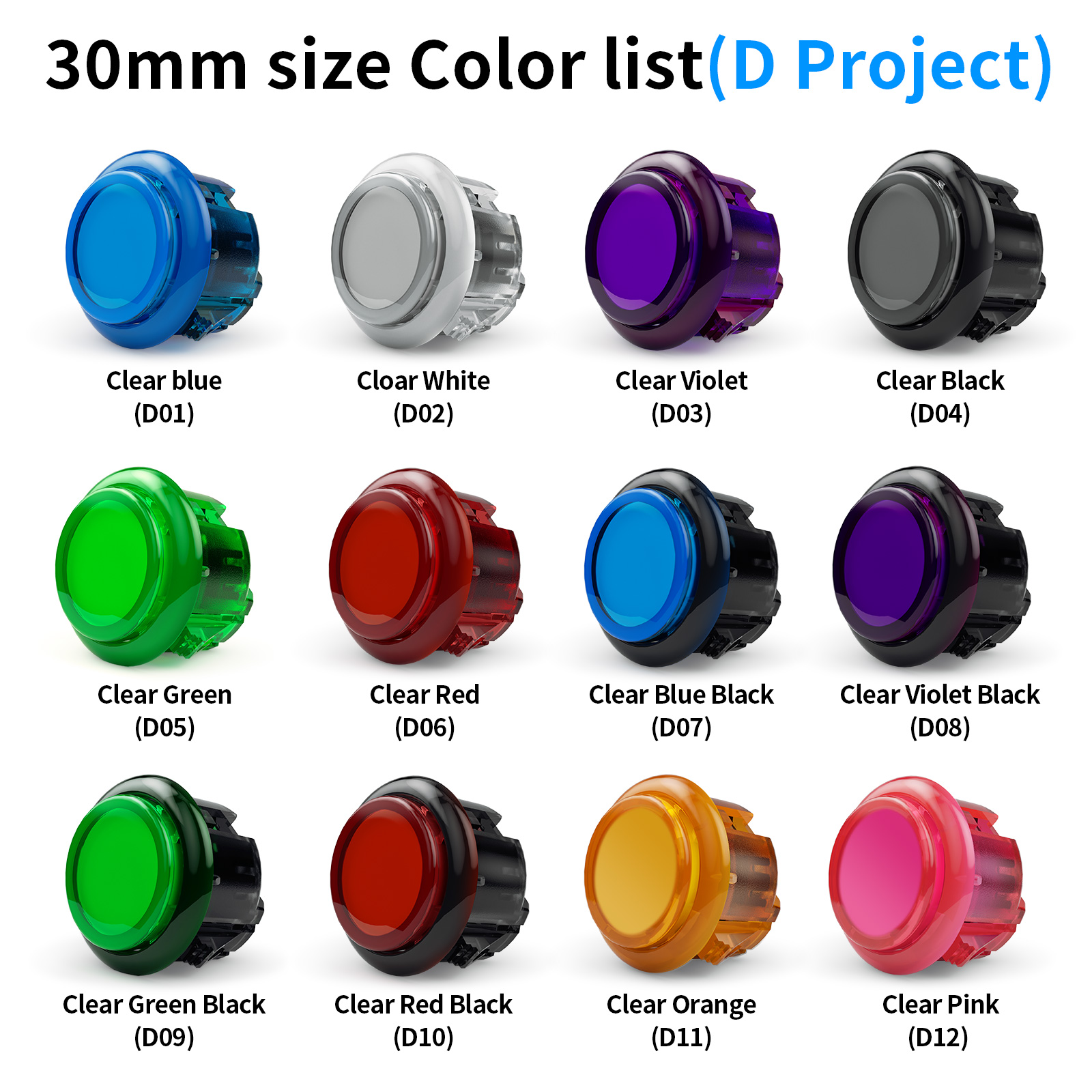 Qanba Gravity KS Mechanische Wellen Silent Pushbutton 24mm/30mm Arcade Button Snap-in (Boxed)