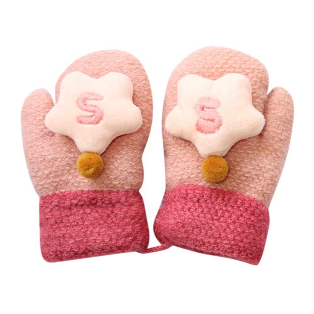 Winter Warme Handschoenen Baby Thicken Breien Handschoenen Volledige Vingers Baby Leuke Stiksels Meisjes Jongens Winter Warm Bandjes Wanten M840 #: PK