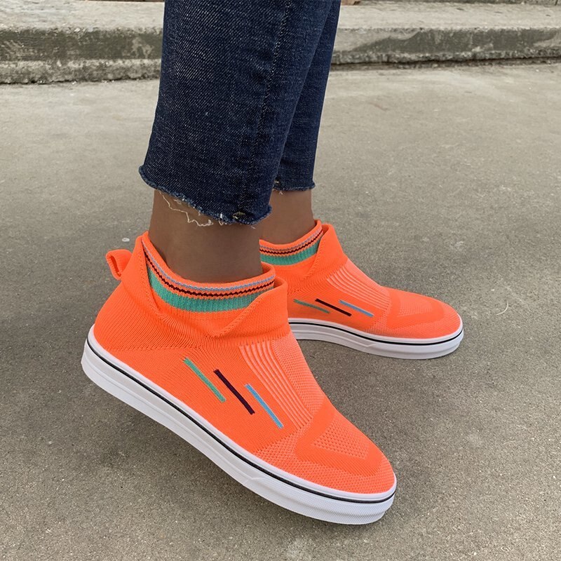 Vår höst dam skor elastiska strumpor dam skor super andas högstickade fritidssneakers stor storlek 43 w76