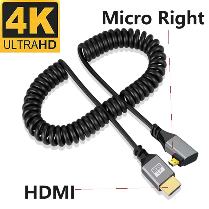 4K HDMI kabel sprężynowy z męskiego na męskie lewego prawego w górę w dół Mini Micro hdmi zwinięty przedłużacz elastyczny kabel spiralny podłącz kabel HDMI: Różowy