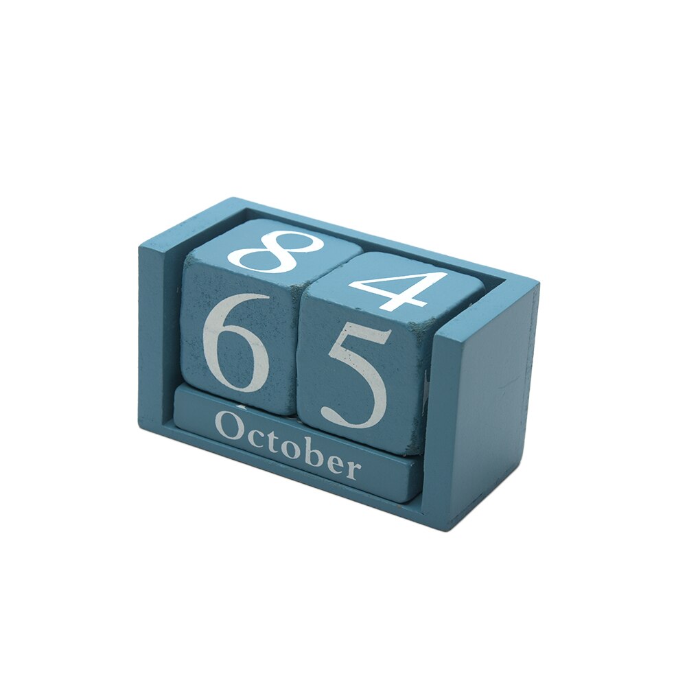 Diy træ kalender måned dato display stue planlægger hjemmekontor indretning skrivebord dekoration genanvendelig træ blok skrivebord: Blå