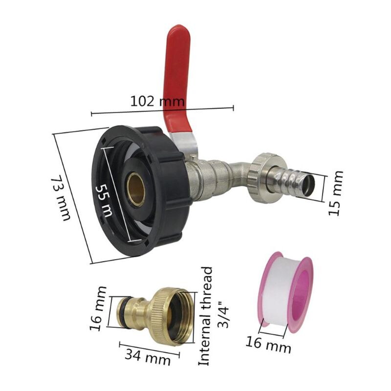 IBC Tank Container Adapter 1/2" 3/4'' Brass Thread Water Tap Water Tank Hose Connector Water Flow Control Faucet